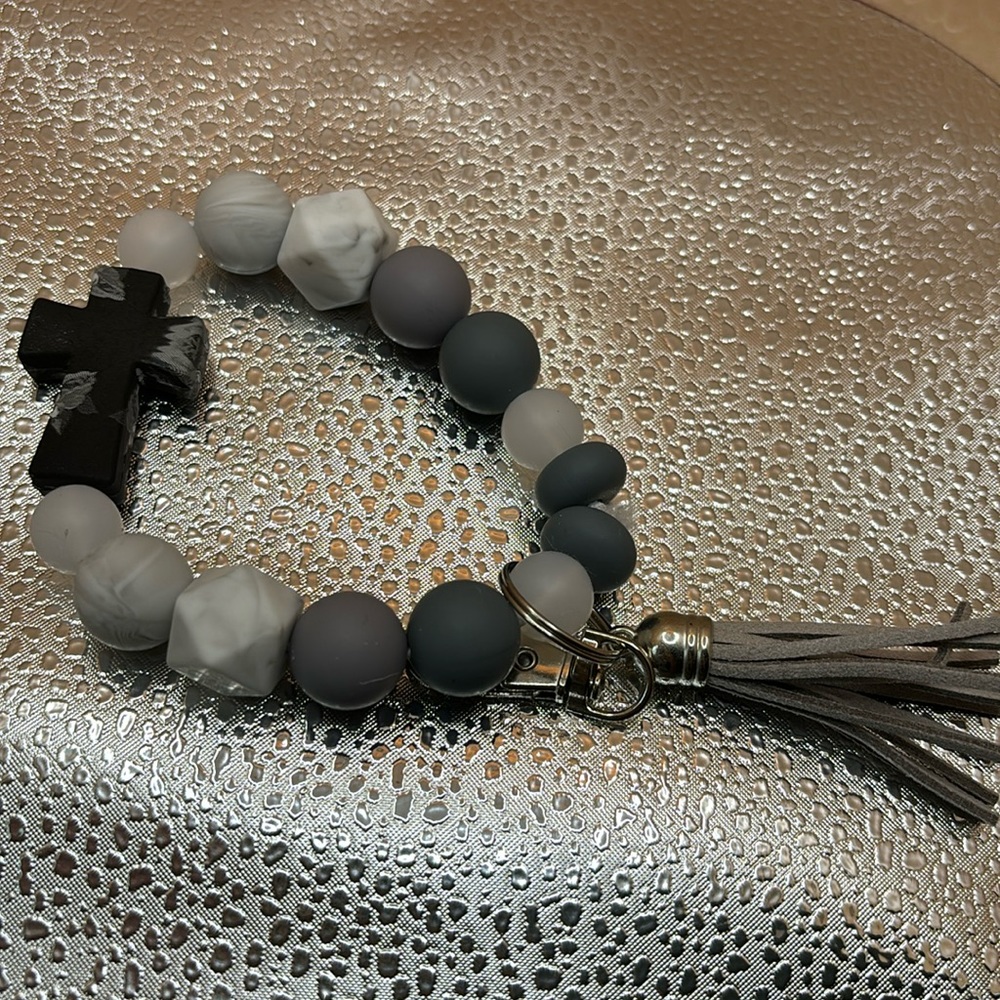 Handmade wristlet Black cross.